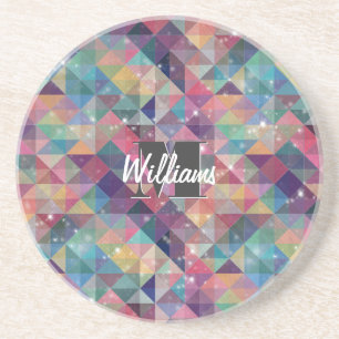 Cool modern colourful triangles geometric pattern coaster