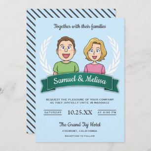 Cool Modern Cute Comic Couple Wedding Invitation