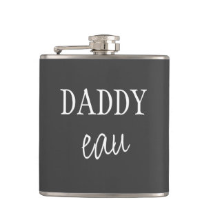 Cool Modern "Daddy eau" Cheeky Pun Dad Joke Black Hip Flask