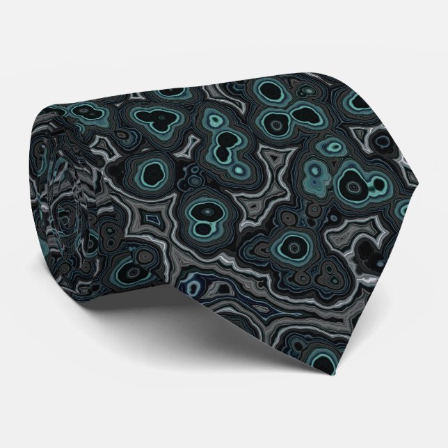 Cool Modern Dark Teal Grey Marble Granite Pattern Tie (Rolled)