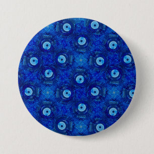 Cool, modern digital art of blue evil eye pattern 7.5 cm round badge