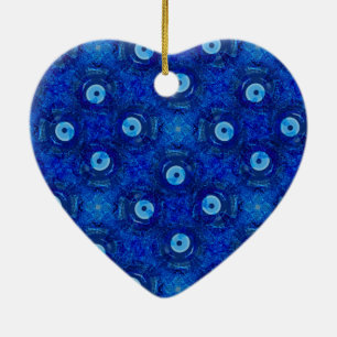 Cool, modern digital art of blue evil eye pattern ceramic ornament