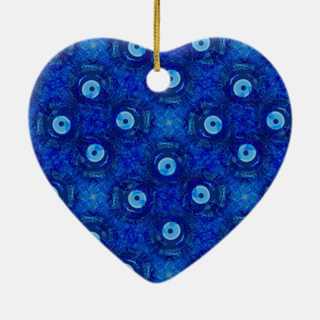 Cool, modern digital art of blue evil eye pattern ceramic ornament (Back)