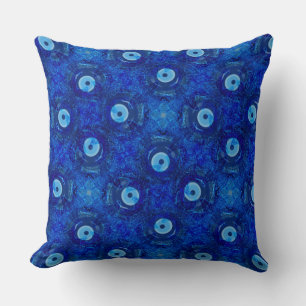 Cool, modern digital art of blue evil eye pattern cushion