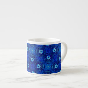 Cool, modern digital art of blue evil eye pattern espresso cup