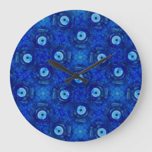 Cool, modern digital art of blue evil eye pattern large clock