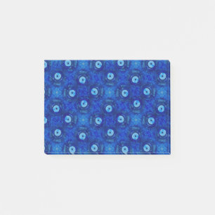 Cool, modern digital art of blue evil eye pattern post-it notes