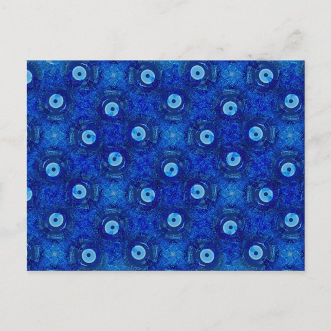 Cool, modern digital art of blue evil eye pattern postcard (Front)