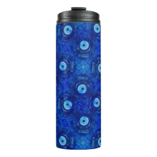 Cool, modern digital art of blue evil eye pattern thermal tumbler