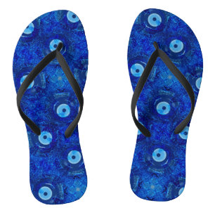 Cool, modern digital art of blue evil eye pattern thongs