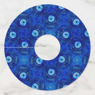 Cool, modern digital art of blue evil eye pattern wine glass tag