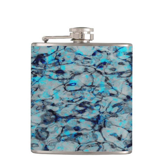Cool, modern digital art of blue watercolor hip flask (Front)