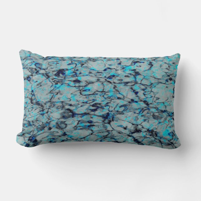 Cool, modern digital art of blue watercolor lumbar cushion (Front)
