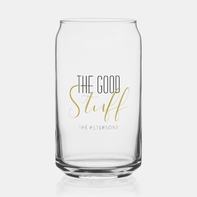 Cool Modern Elegant Good Stuff Gold Black Name Can Glass (Front)