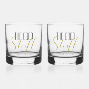 Cool Modern Elegant Good Stuff Gold Black Name Whiskey Glass
