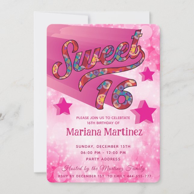 Cool modern funky super star typography pink  invitation (Front)