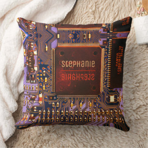 Cool Modern Geeky Printed Circuit Board Add Name Cushion