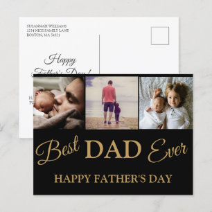 Cool Modern Gold Black 3 Photo Fathers Day Card