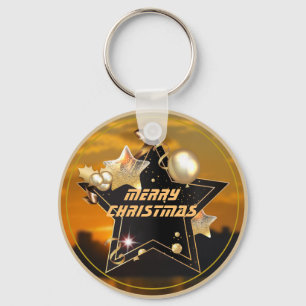 Cool Modern Gold Black Metallic Stars Merry Xmas   Key Ring