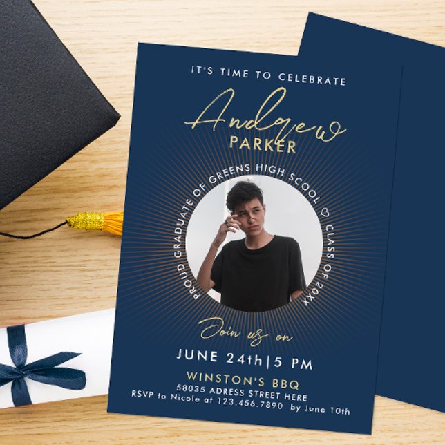 Cool Modern Graduation Blue Photo Invitation (Creator Uploaded)
