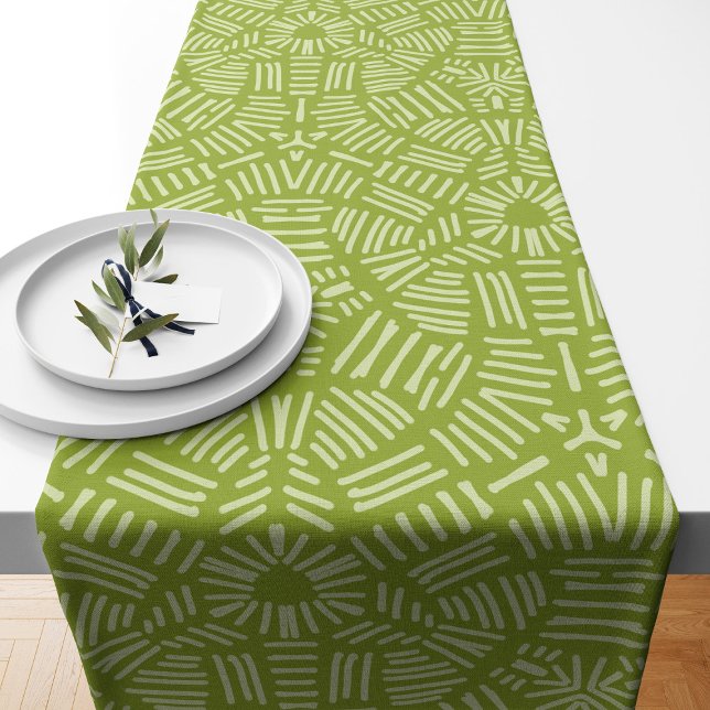 Cool Modern Green Pattern Doodle Stripes Short Table Runner (Creator Uploaded)