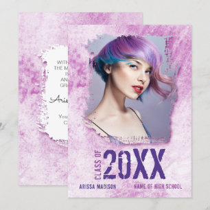 Cool Modern Grunge 2 Sided Photo Pink Purple Grad Announcement