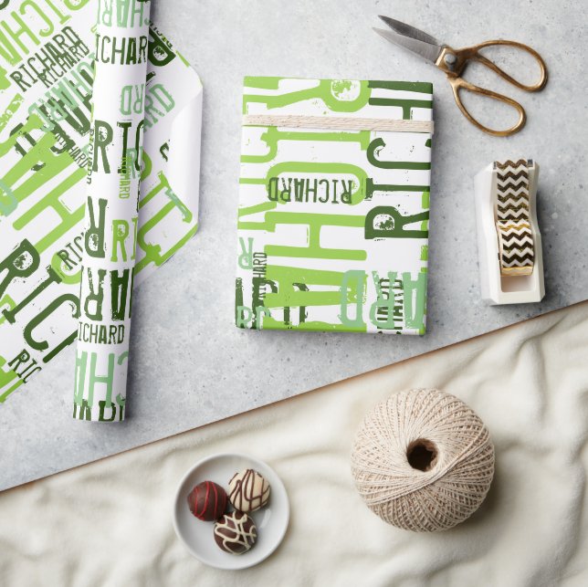 cool & modern lime green name, typography   wrapping paper (Crafts)