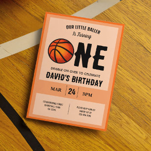 Cool Modern Little Baller Basketball 1st Birthday  Invitation