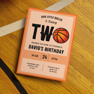 Cool Modern Little Baller Basketball 2nd Birthday Invitation