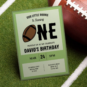Cool Modern Little Rookie Football 1st Birthday Invitation