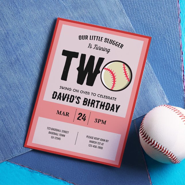 Cool Modern Little Slugger Baseball 2nd Birthday Invitation (Creator Uploaded)