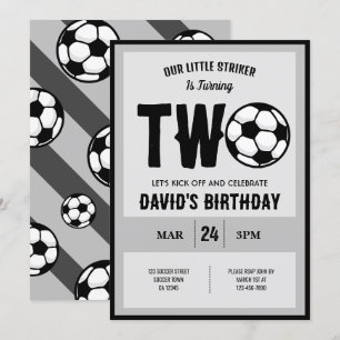 Cool Modern Little Striker Soccer 2nd Birthday Invitation