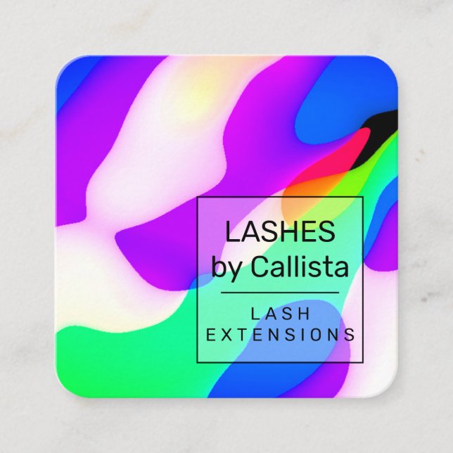 Cool Modern Neon Liquid Geometric Pattern Square Business Card (Front)