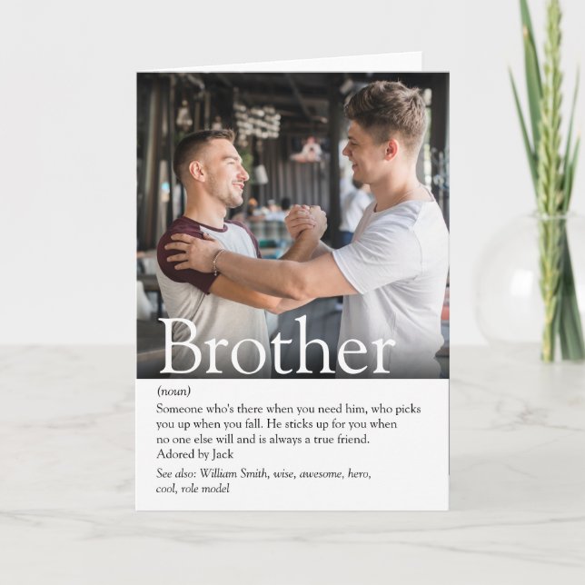 Cool Modern Photo Best Ever Brother Definition Card (Front)
