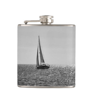 Cool modern photo of sail boat in summer hip flask