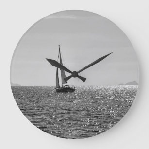 Cool modern photo of sail boat in summer large clock
