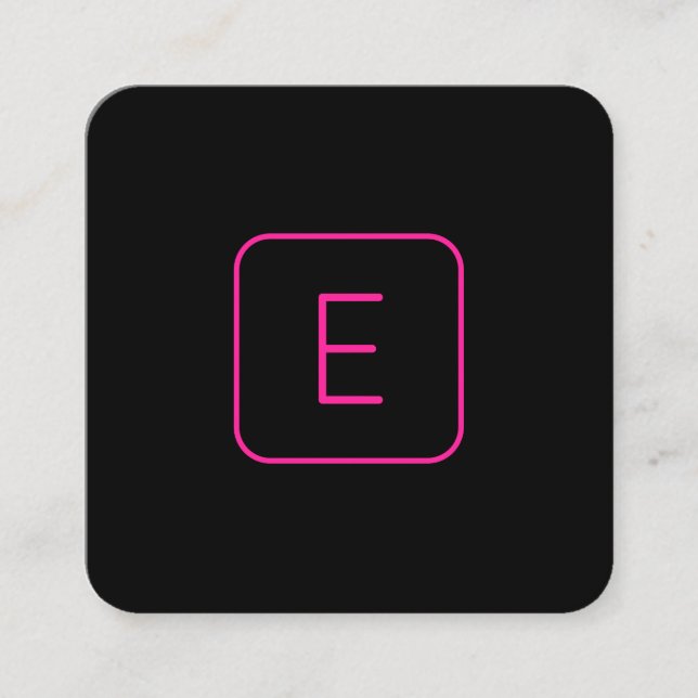 Cool Modern Pink Black Monogram or Company Letter Square Business Card (Front)
