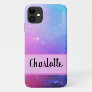 Cool Modern Pink & Blue Galaxy Space Personalized iPhone 11 Case