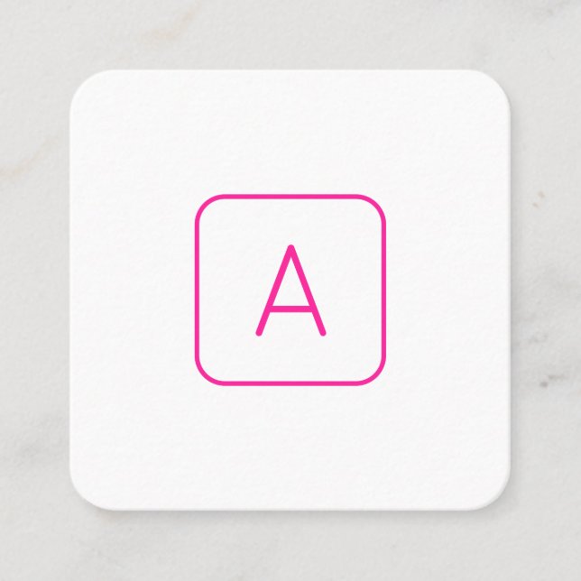 Cool Modern Pink White Monogram or Company Letter Square Business Card (Front)
