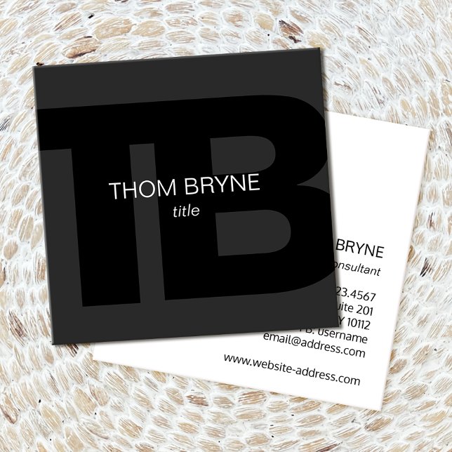 Cool Modern Professional Black 2 Letter Monogram Square Business Card (Creator Uploaded)