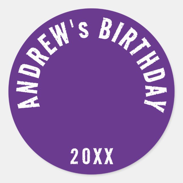 Cool Modern Purple Photo Birthday Party Classic Round Sticker (Front)