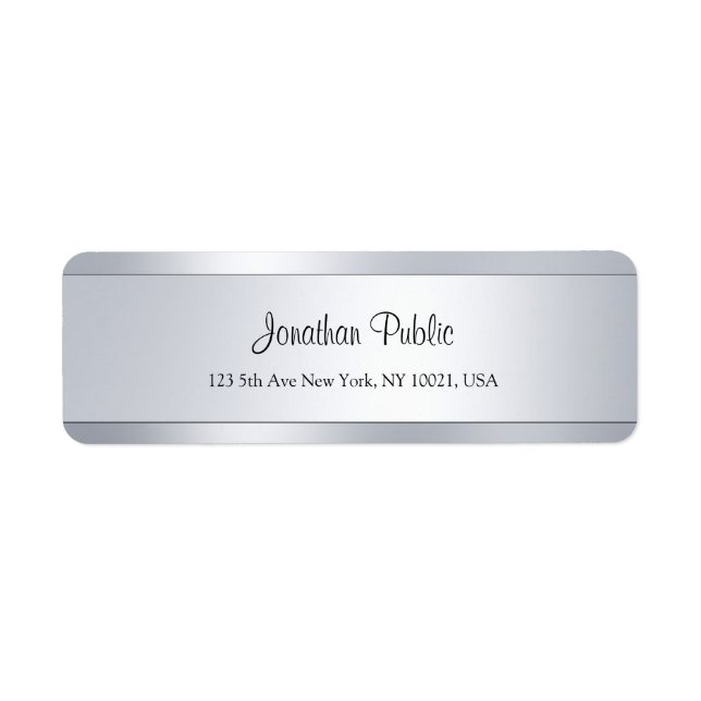 Cool Modern Script Silver Template Return Address Label (Front)