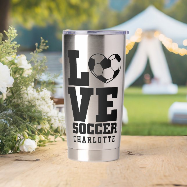 Cool Modern Soccer Love Personalised Name Insulated Tumbler (Wedding)