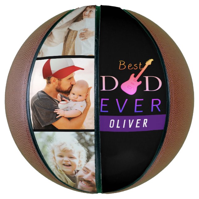 Cool Modern Sports Best Dad Ever Photo Collage Basketball (Vertical)