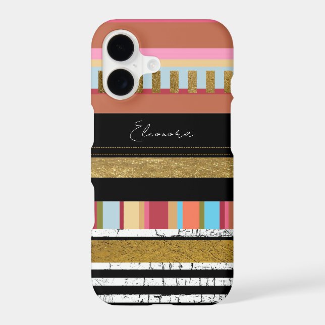 Cool Modern Stripes with Name Colourful (Back)