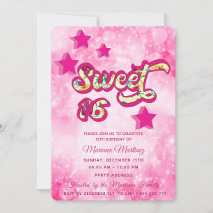 Cool modern super star typography pink invitation