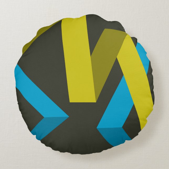 Cool, modern, trendy geometric ways flowing round cushion (Back)