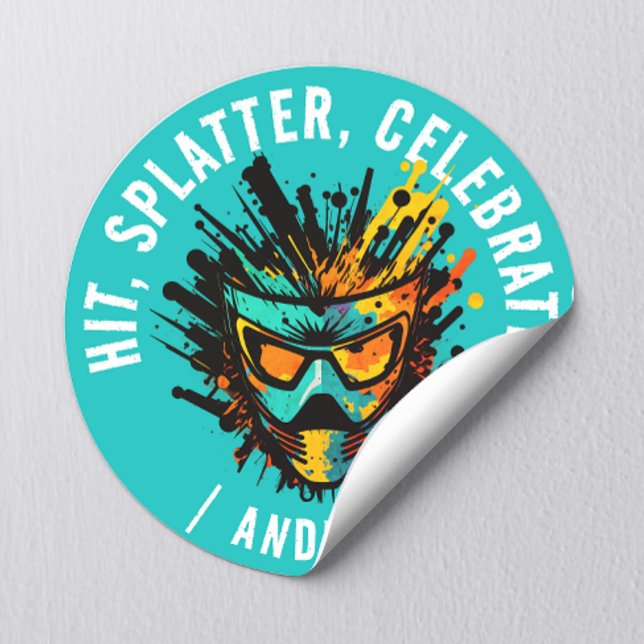 Cool Modern Turquoise Paintball Birthday Party Classic Round Sticker (Creator Uploaded)
