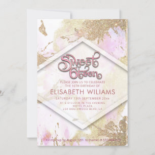 Cool modern watercolor typography sweet 16 invitation