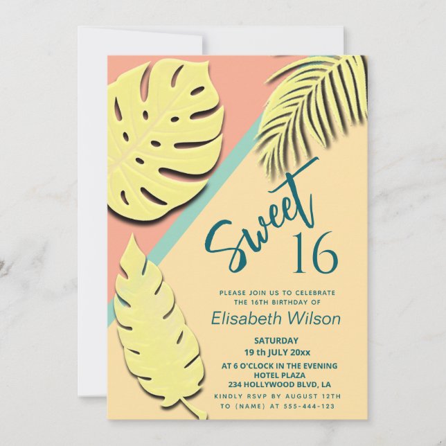 Cool modern whimsy pastel summer tropical   invitation (Front)